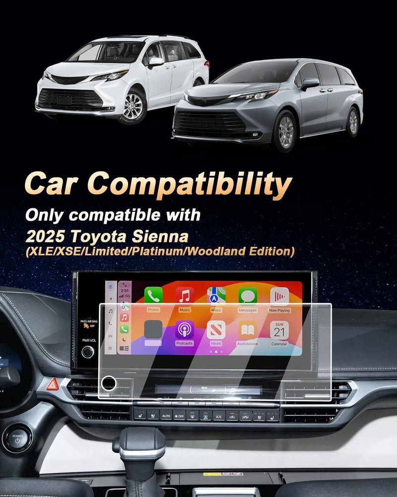EcoZen 2026 Toyota Sienna Screen Protector - For 2025-2026 Sienna 12.3-Inch Navigation Screen - Tempered Glass Film 2025-2026 Sienna(XLE/XSE/Limited/Platinum/Woodland Edition) Accessories Anti Fingerprints - Image 2
